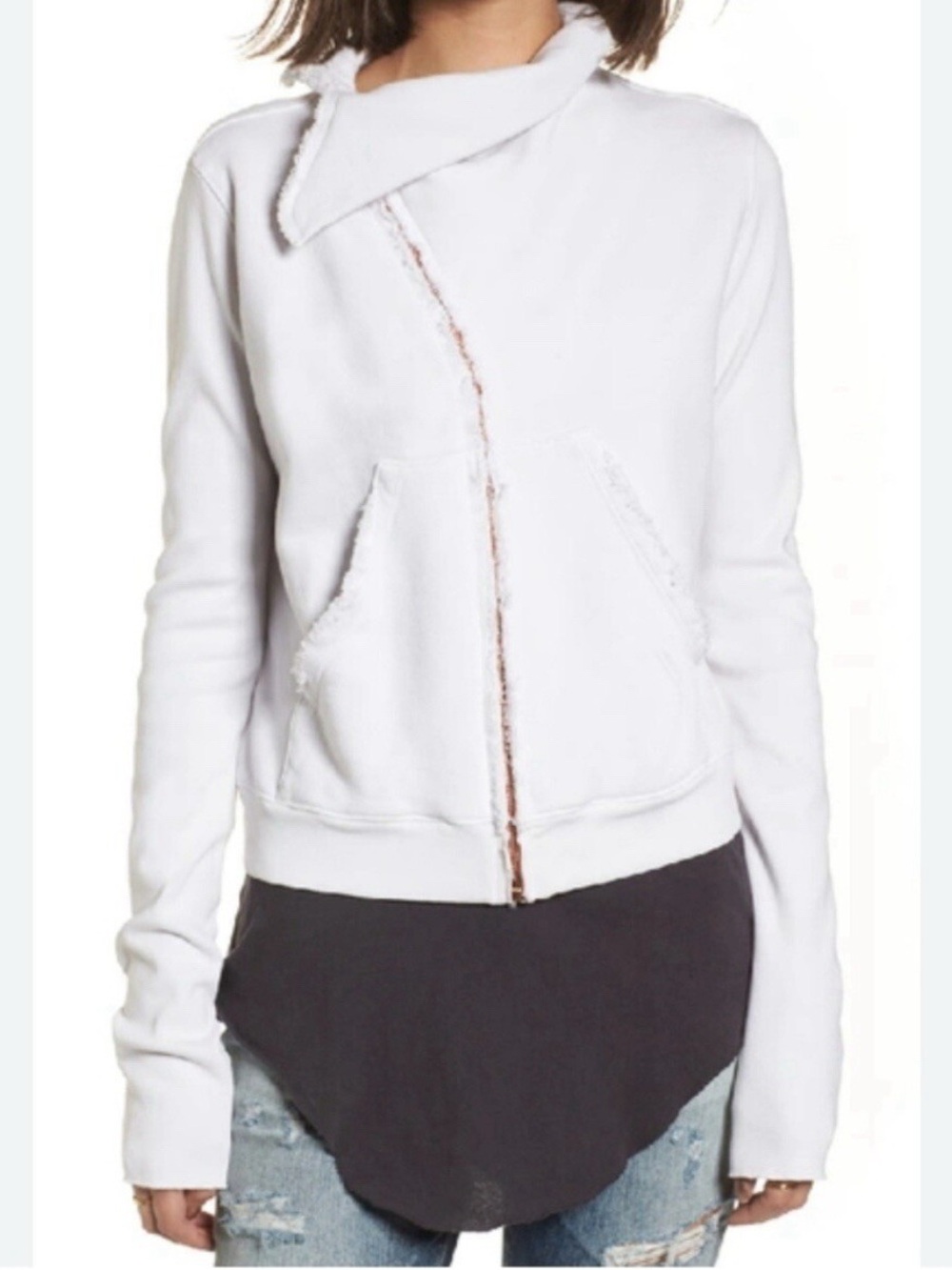Frank & Eileen Tee Lab Bone Asymmetrical Zip Triple Fleece Zip Up Jacket Medium